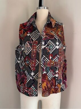 Chico's Multicolor Patterned Embellished Artsy Vest